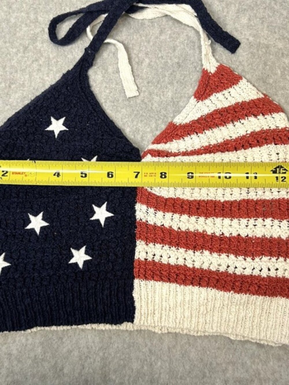 American Eagle Crochet American Flag Crop Halter Top Women’s XS Boho Festival - Picture 13 of 15